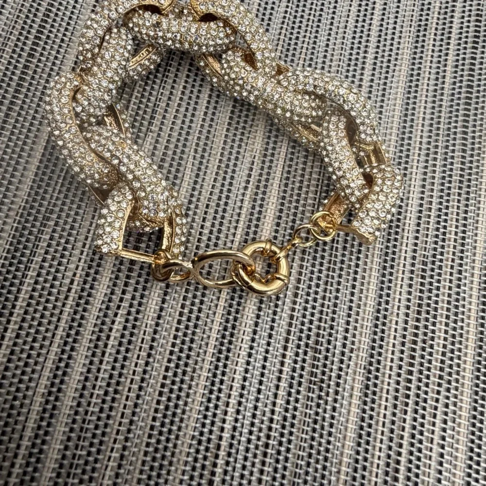 Gold Tone Pavé Crystal Chunky Curb Link Statement Bracelet 8.5in Iced Out Bling